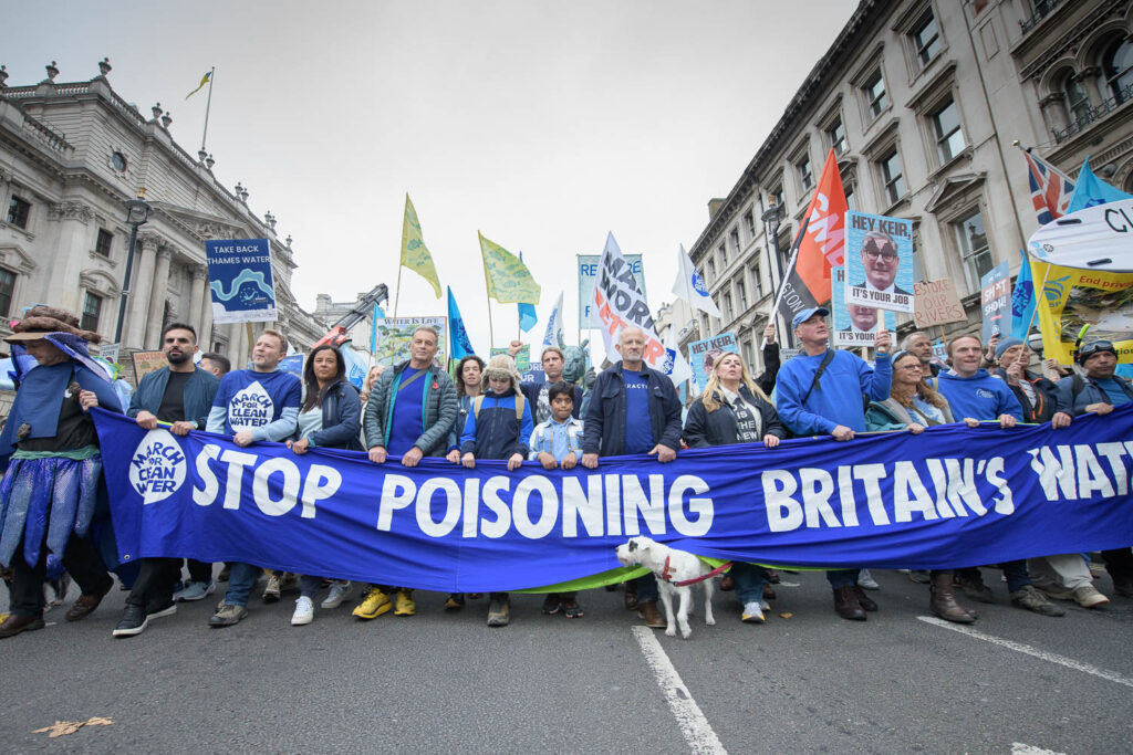 Chris Packham, Charles Watson of River Action, and Liz Bonnin from the Wildlife Trusts at March for Clean Water